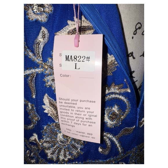 Maner - Royal Blue Embroidered Evening Gown - Size Large - NWT - Picture 9 of 12